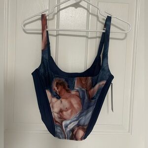 Angel Art Print Corset Bodice Crop Top in Navy
